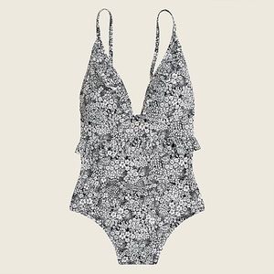 J.Crew Ruffle v-neck one-piece in navy valley floral